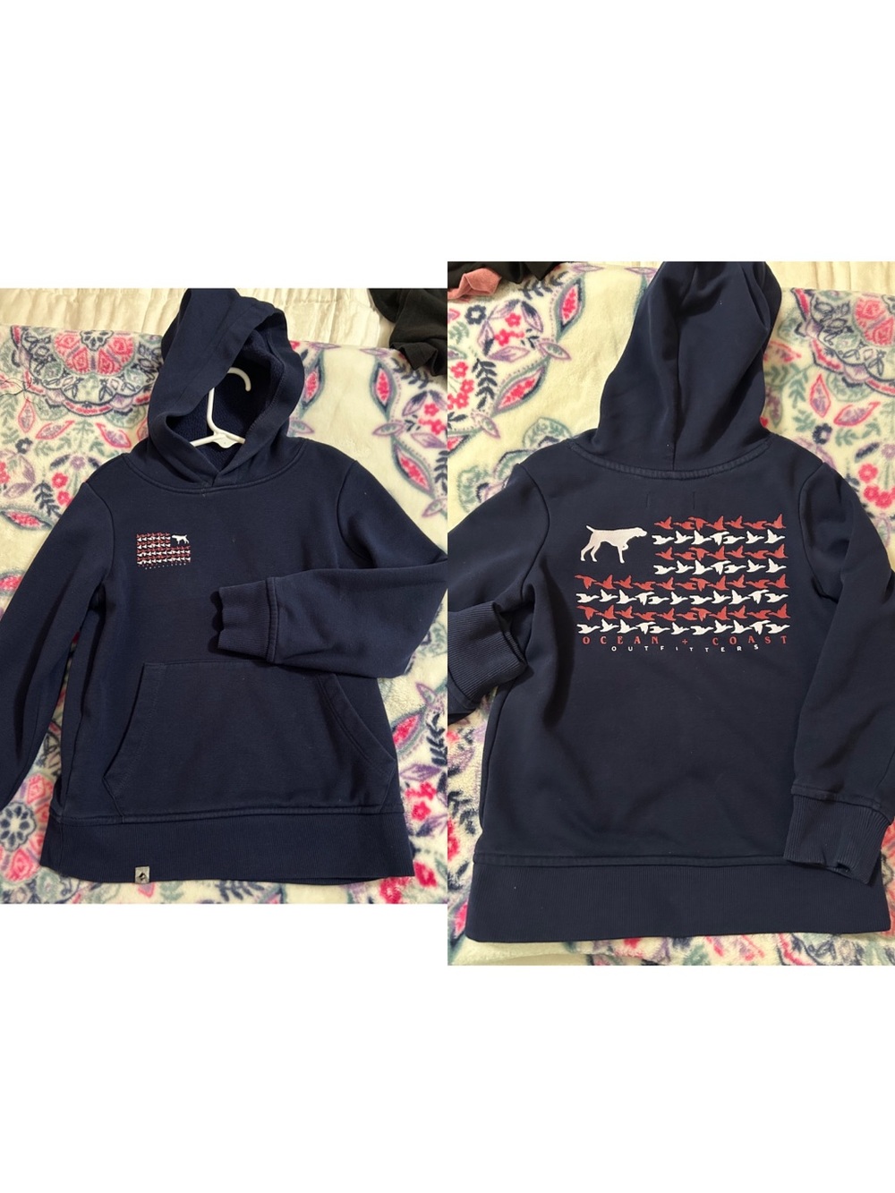 Navy Kids Hoodie with Dog & Fish Flag Graphic - Ocean Coast